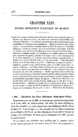 Chapitre XXIV - XXV. Double Réfraction elliptique du Quartz. Théorie de la double Réfraction. Note.
