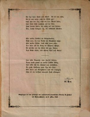 Zur Jahres-Feier des 6. März 1848 : (Von constitutionell-monarchischen Verein für Freiheit u. Gesetzwidrigkeit.)