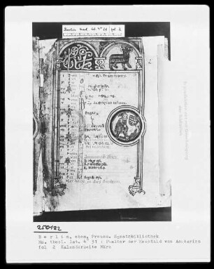 Psalter der Mechthild von Anhalt — Kalenderseite März, Folio 2recto