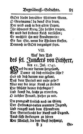 VIII. Auf den Tod des sel. Junckers von Liebherr, den 11. Jul. 1745.