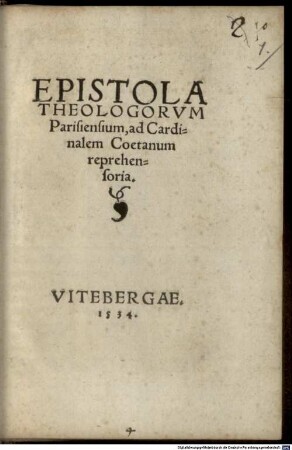 Epistola Theologorum Paris. ad Card. Cajetanum reprehensoria