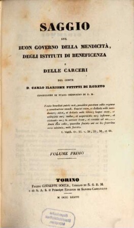 Saggio sul buon governo della mendicità, degli Instituti di beneficenza e delle Carceri, 1