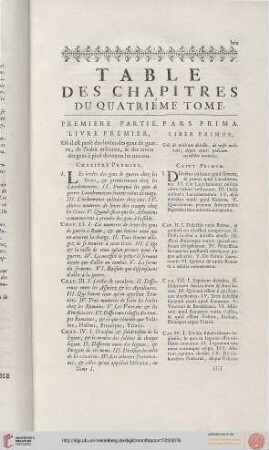 Table des chapitres du quatrième tome