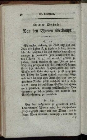Dritter Abschnitt. Von den Thieren überhaupt