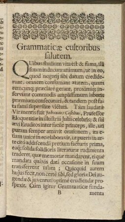 Grammaticæ cultoribus salutem.