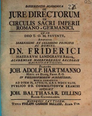 Diss. acad. de iure directorum in circulis Sacri Imperii Romano-Germanici