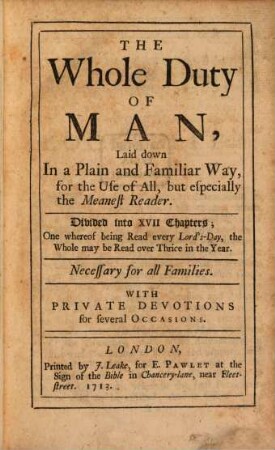 The whole duty of man ...