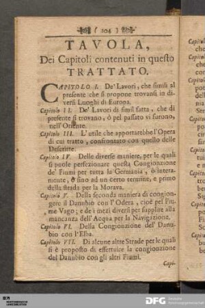 Tavola, Dei Capitoli contenuti in questo Trattato.