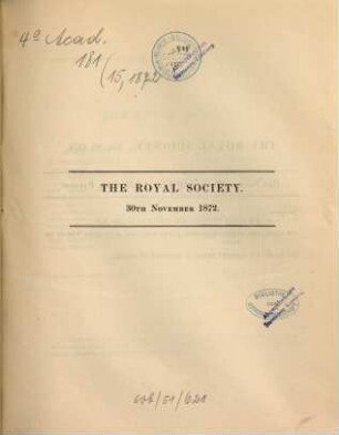 The Royal Society, 1872
