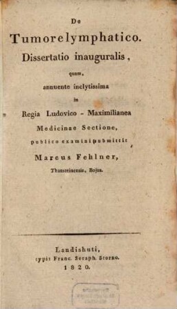 De tumore lymphatico : Diss. inaug.