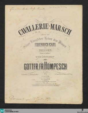 Cavallerie-Marsch : für Pianoforte zu 2 Händen; op. 4