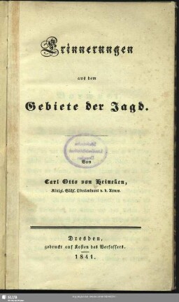 Erinnerungen aus dem Gebiete der Jagd