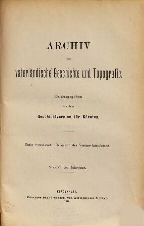 Archiv für vaterländische Geschichte und Topographie. 15, 15. 1885