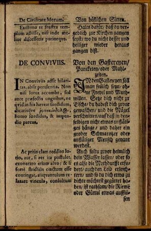 De Conviviis. / Von den Gastereyen/ Pancketen/ oder Mahlzeiten.