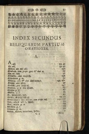 Index Secundus Reliquarum Partium Orationis