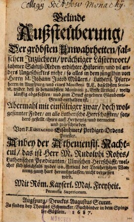 Gelinde Außsteuberung der gröbsten Unwahrheiten ... J. J. Müllers