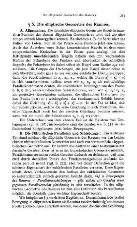 § 5. Die elliptische Geometrie des Raumes.