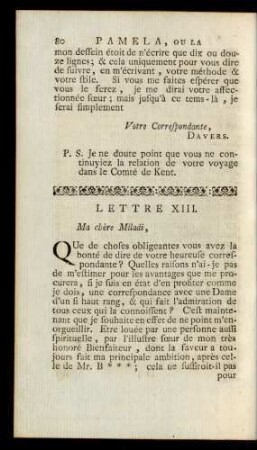 Lettre XIII. Ma chère Miladi, ...