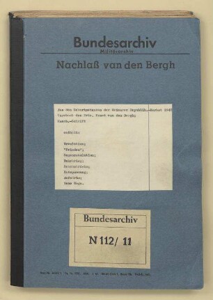 Aus den Geburtsstunden der Weimarer Republik.- Tagebuch des Präsidenten Ernst van den Bergh (Masch.-Schrift)