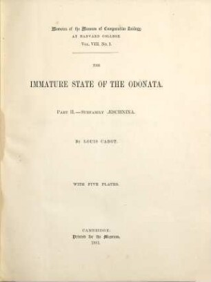 The immature state of the Odonata, 2. Subfamily Aeschnina