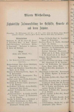Abfuhrinstitute. Aerzte. Agenturen. [Apotheker. Architekten. Auktionatoren. Austernhandlung.]