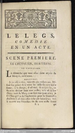 Scene Premiere. Le Chevalier, Hortense