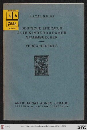 Nr. 53: Katalog: Deutsche Literatur, alte Kinderbuecher, Stammbuecher, Verschiedenes