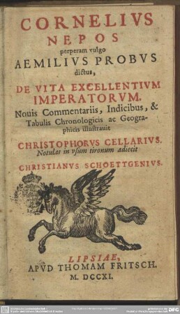 Cornelius Nepos perperam vulgo Aemilius Probus dictus De Vita Excellentium Imperatorum