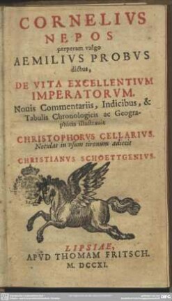 Cornelius Nepos perperam vulgo Aemilius Probus dictus De Vita Excellentium Imperatorum