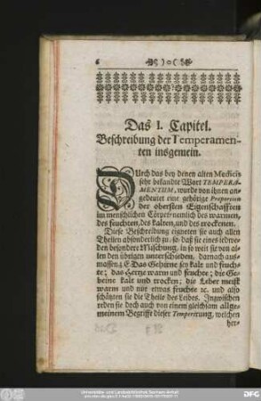 Das 1. Capitel. Beschreibung der Temperamenten insgemein.