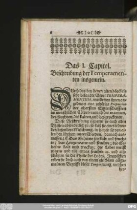 Das 1. Capitel. Beschreibung der Temperamenten insgemein.