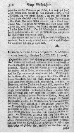 Examen de l'essai sur les préjugés.