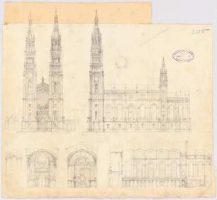 Romanische (evangelische) Kirche Schinkelwettbewerb 1856: Vorentwurf, Ansichten, Schnitte