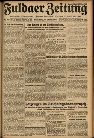 Erste Ausgabe vom Donnerstag, den 12. Oktober 1933.