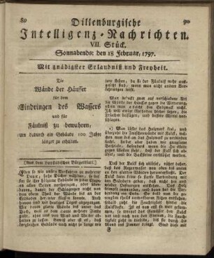 VII.Stück. Sonnabends: den 18. Februar 1797.