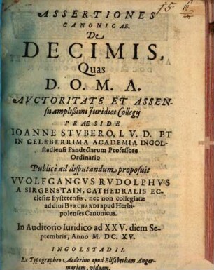Assertiones canonicae de decimis