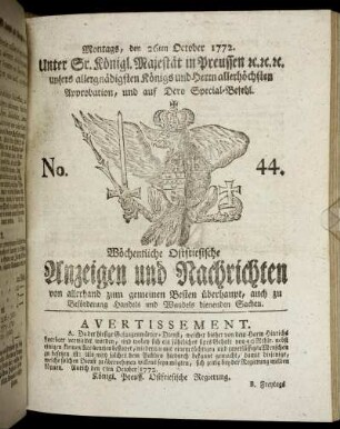 No. 44. Montags, den 26ten October 1772.