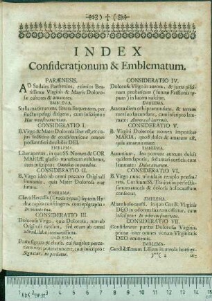 Index Considerationum & Emblematum.