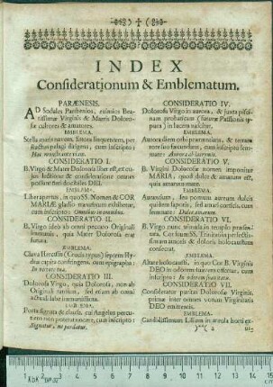 Index Considerationum & Emblematum.