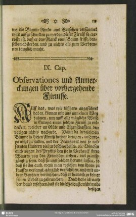 IX. Cap. Observationes und Anmerckungen über vorhergehende Firnisse