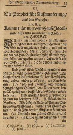 VI. Die Prophetische Aufmunterung