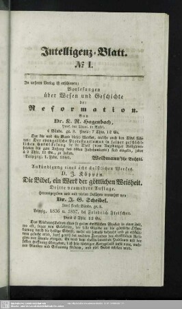 Intelligenz-Blatt. No. 1