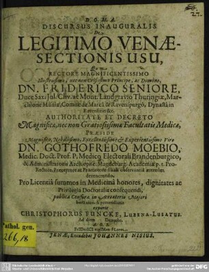 Discursus Inauguralis De Legitimo Venaesectionis Usu