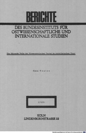 Die führende Rolle der Kommunistischen Partei im sozialistischen Staat
