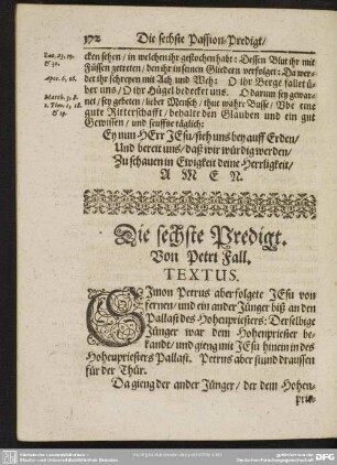 Die sechste Predigt. Von Petri Fall : sechste Predigt. Von Petri Fall