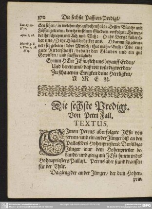 Die sechste Predigt. Von Petri Fall : sechste Predigt. Von Petri Fall