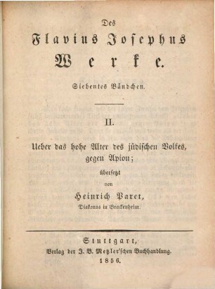 Geschichte des jüdischen Krieges : Uebers. von Heinr. Paret, II