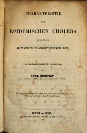 Charakteristik des epidemischen Cholera gegenüber verwandten Transsudationsanomalien : Mit 4 graphischen Darstellungen