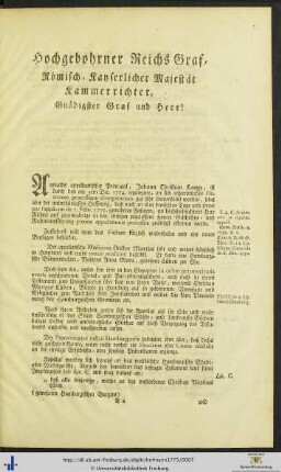 Ulterior gravaminum deductio und unterthänigste Bitte