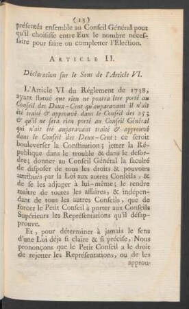 Article II. Déclaration sur le Sens de l'Article VI.